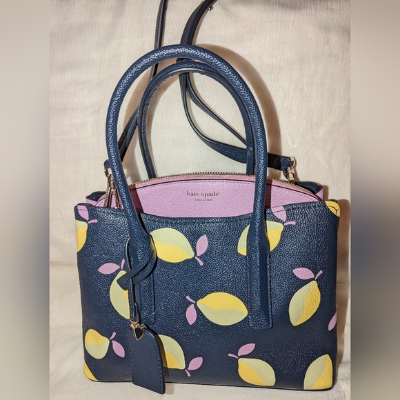 kate spade Handbags - Kate Spade Margaux Medium Satchel Bag Blue Lemon Zest Satchel Purse EUC